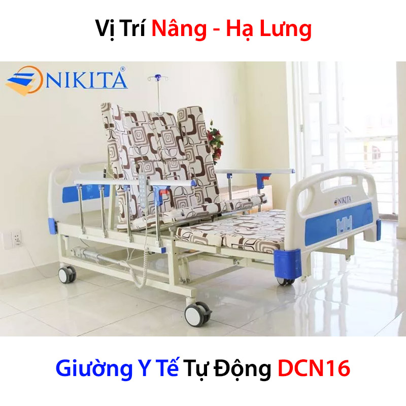 Chức năng Nâng - Hạ LƯNG + ÔM VAI + NÂNG ĐÙI giường y tế tự động DCN16 Chức năng nâng hạ lưng giường y tế tự động DCN16