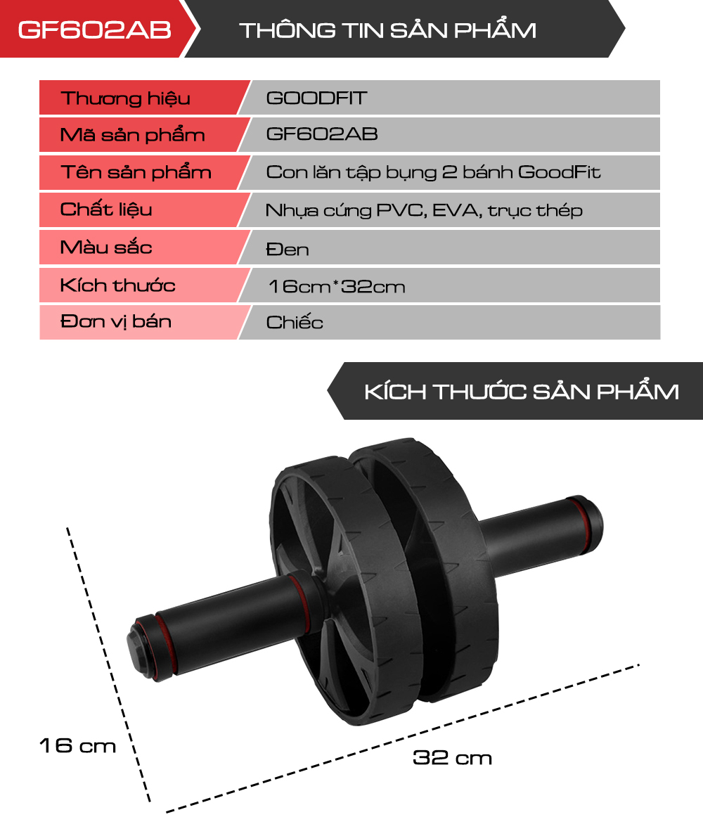 Con lan tap bung 2 banh cao cap GoodFit GF602AB tang kem tham Con lăn tập bụng 2 bánh cao cấp GoodFit GF602AB tặng kèm thảm