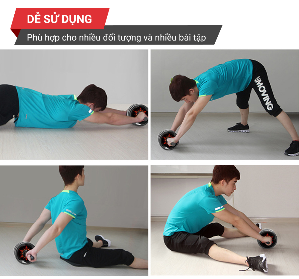 Con lan tap bung 3 banh chong truot GoodFit GF603AB tang kem tham 5 Con lăn tập bụng 3 bánh chống trượt GoodFit GF603AB tặng kèm thảm