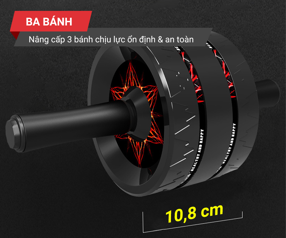Con lan tap bung 3 banh chong truot GoodFit GF603AB tang kem tham 8 Con lăn tập bụng 3 bánh chống trượt GoodFit GF603AB tặng kèm thảm