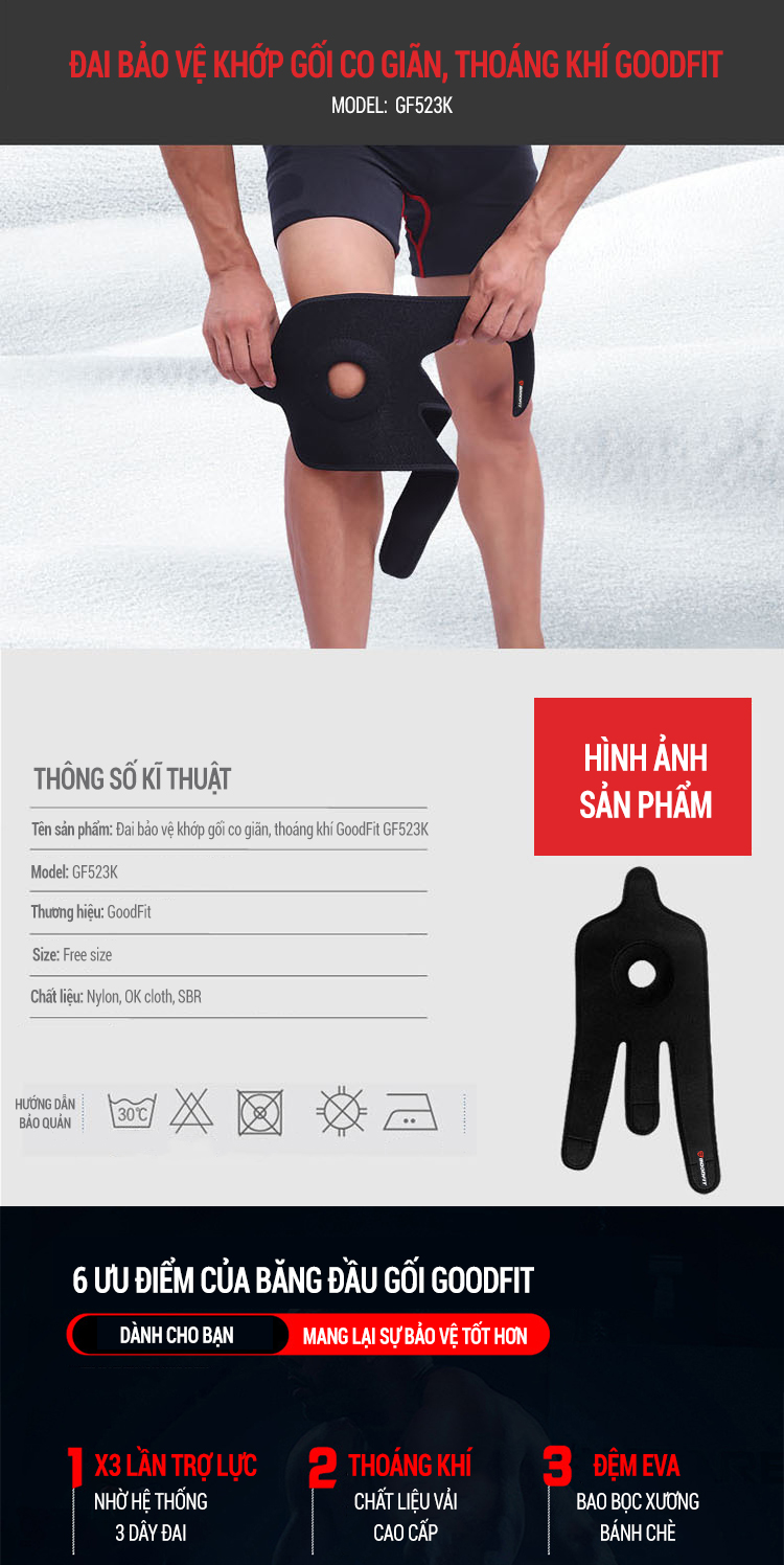 Dai bao ve khop goi co gian thoang khi GoodFit GF523 01 Dai bao ve khop goi co gian thoang khi GoodFit GF523 01