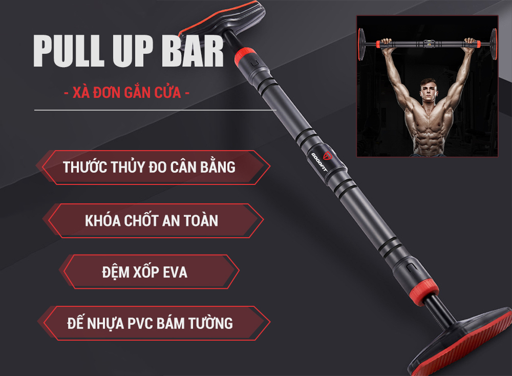 Xa don gan cua treo tuong thep chiu luc co thuoc thang bang GoodFit GF201PU model 2021 11 xà đơn gắn cửa treo tường goodfit