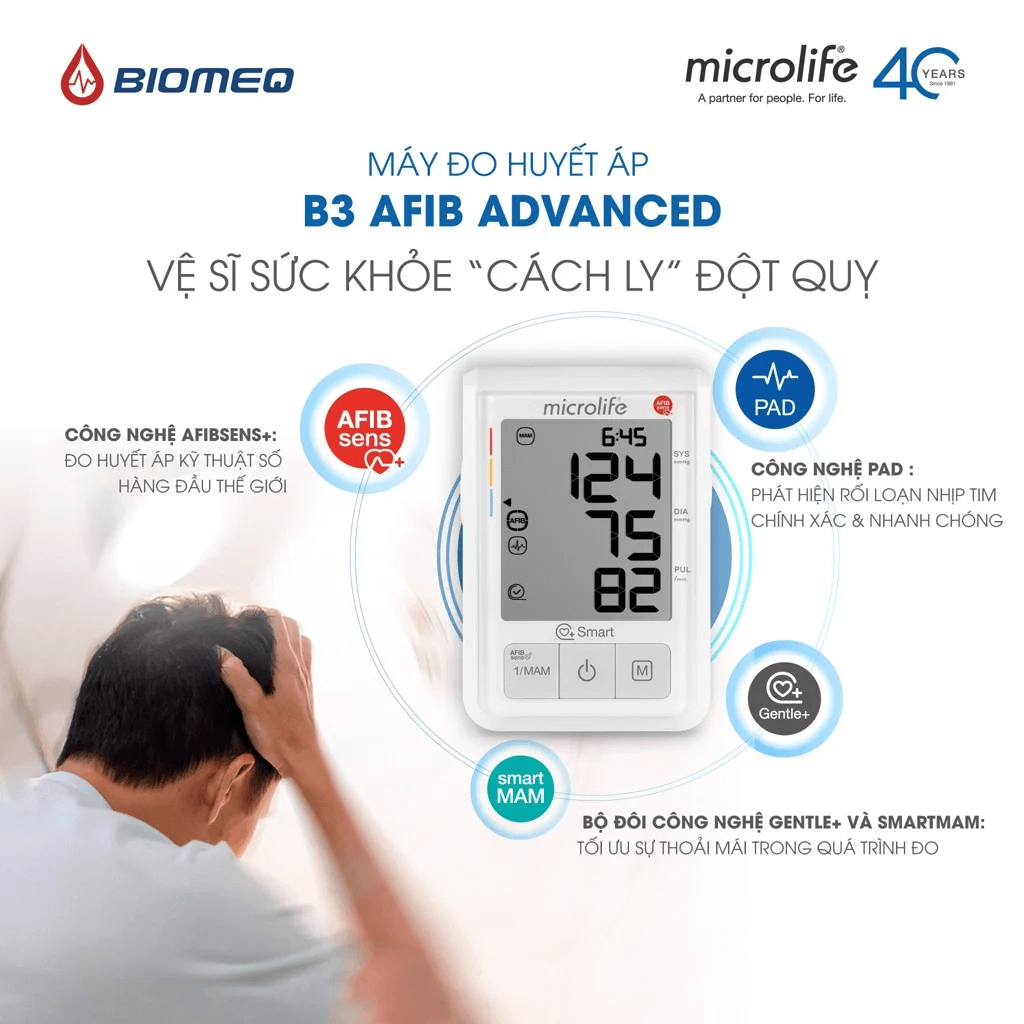 Phòng ngừa đột quỵ bằng máy đo huyết áp B3 AFIB