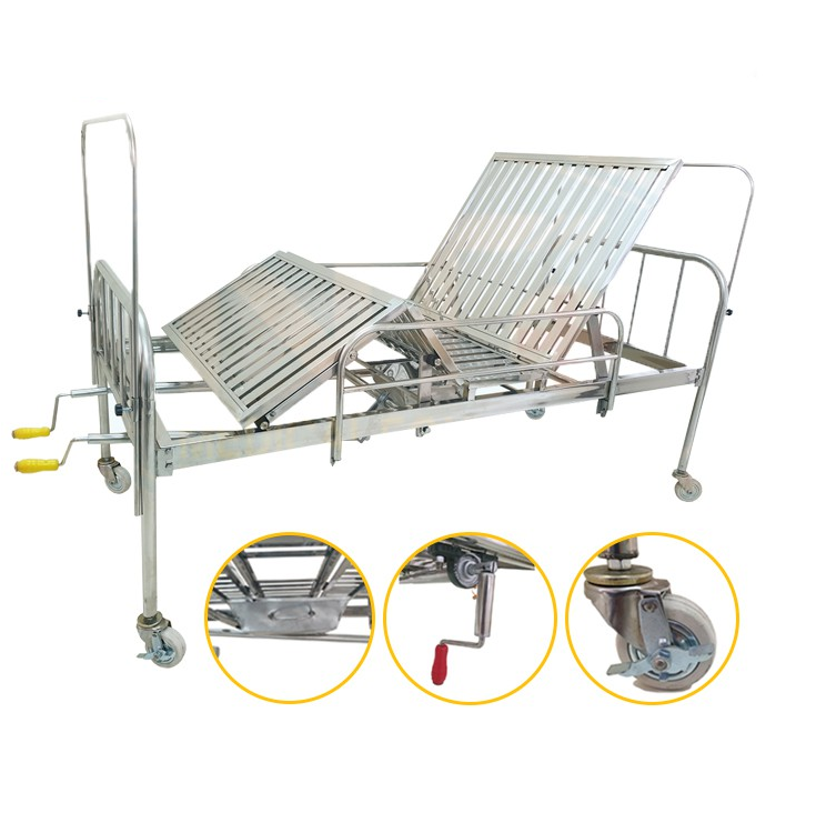 Giường bệnh nhân inox 2 tay quay có bô vệ sinh Giường bệnh nhân inox 2 tay quay có bô vệ sinh