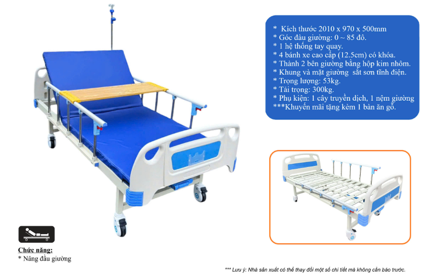 Giường bệnh nhân 1 tay quay Lucass GB-C1 Giường bệnh nhân 1 tay quay Lucass GB-C1