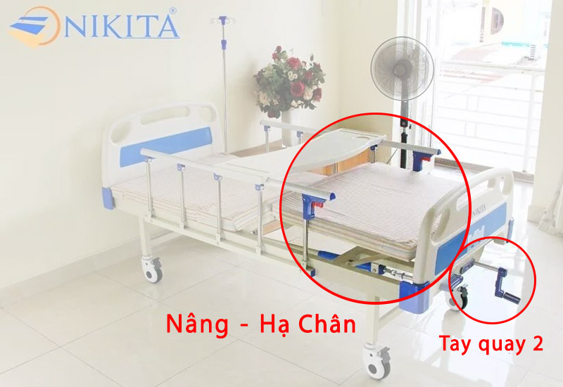 Tay quay Nâng - Hạ Chân giường y tế có bô vệ sinh Nikita NKT-DCN03 tay quay nâng hạ chângiường y tế 3 tay quay có bô vệ sinh Nikita NKT-DCN03