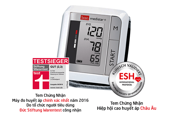 Tem Chứng nhận của Hiệp hội cao huyết áp Châu Âu & Tổ chức người tiêu dùng Đức Stiftung Warentest