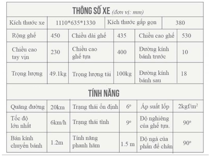 Thông số xe lăn điện ngả nằm Tajermy TJM-XD05 Xe lăn điện ngả nằm Tajermy TJM-XD05