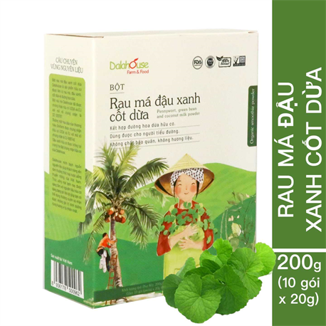 Bột Rau Má Đậu Xanh Cốt Dừa Dalahouse - 200g (10 gói 20g) Bột Rau Má Đậu Xanh Cốt Dừa Dalahouse - 200g (10 gói 20g)