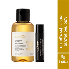 Combo gel rửa mặt hoa hồng cocoon 140ml + Son dưỡng môi dầu dừa bến tre cocoon 5g Combo gel rửa mặt hoa hồng cocoon 140ml + Son dưỡng môi dầu dừa bến tre cocoon 5g